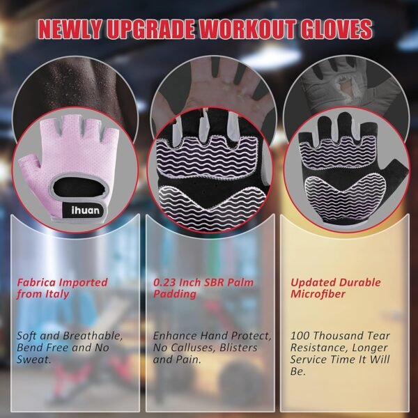 ihuan Huan Lightweight Breathable Workout Gloves Partition Palm Protection Gym | Enhance Grip Weight Lifting for Exercise | Fitness | Cycling Men & Women - Image 4