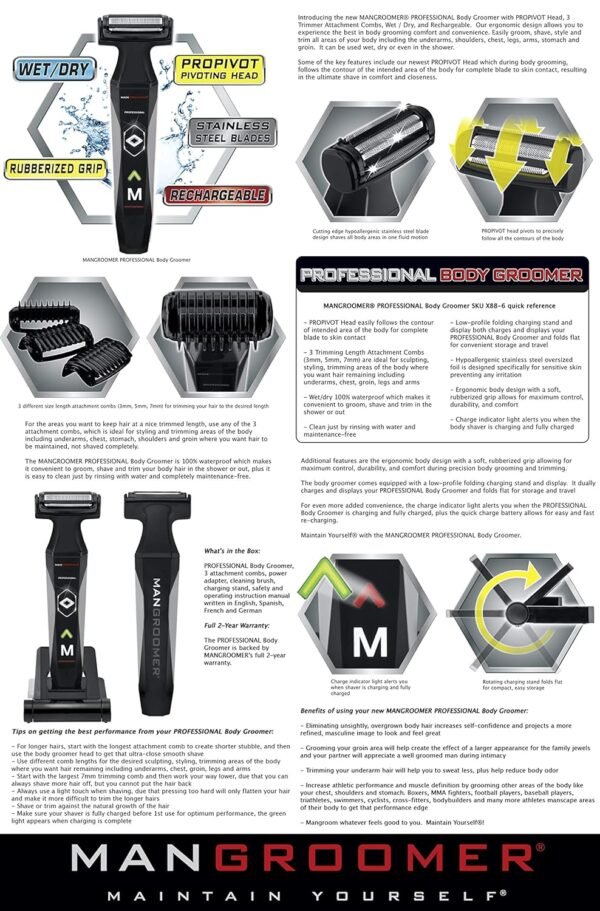 MANGROOMER 2.0 Professional Body Groomer, Ball Groomer & Body Trimmer With Propivot Flexing Head, 3 trimmer Combs, Wet/ Dry & A Free Bonus Foil! - Image 7