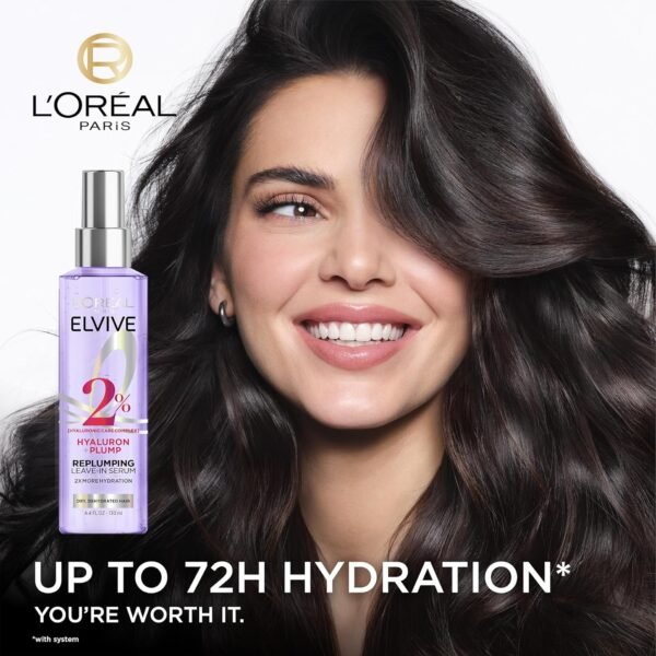 L’Oréal Paris Elvive Hyaluron Plump Moisture Plump Hair Serum for Dehydrated, Dry Hair with Hyaluronic Acid Care Complex, Paraben-Free, 4.4 Fl Oz - Image 4