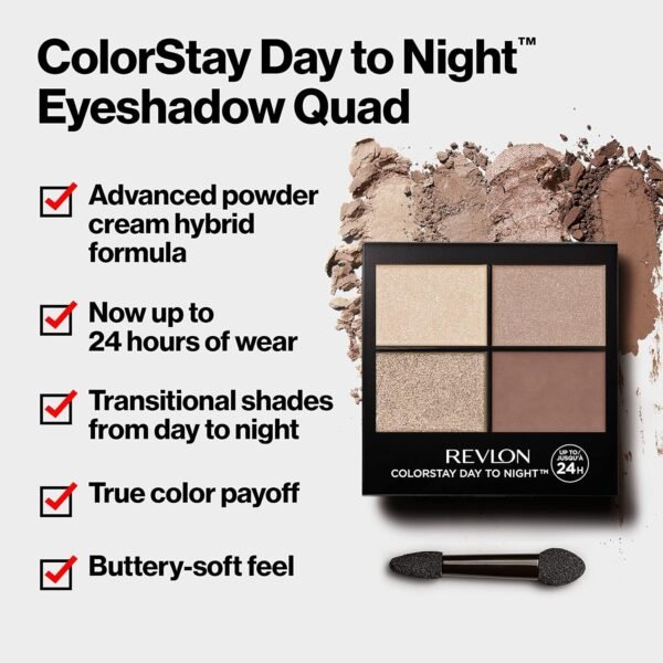 REVLON ColorStay Day to Night Eyeshadow Quad, Valentine's Day Makeup Gifts for Women, Longwear Shadow Palette with Transitional Shades and Buttery Soft Feel, Crease & Smudge Proof, 565 Pretty - Image 4