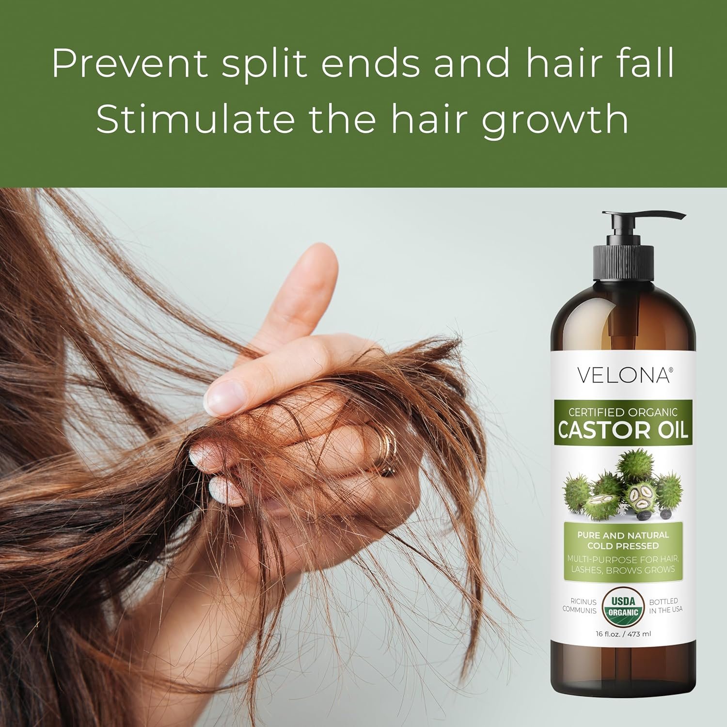 velona USDA Certified Organic Castor Oil - 16 fl oz (With Pump) | For Hair Growth, Boost Eyelashes, Eyebrows | Cold pressed, Natural Oil, USP Grade | Hexane Free, Lash Serum, Caster - Image 5