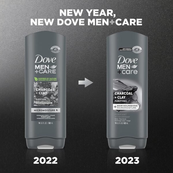 DOVE MEN + CARE Elements Body Wash Charcoal + Clay, Effectively Washes Away Bacteria While Nourishing Your Skin, Gray, 18 Fl Oz (Pack of 2) - Image 3