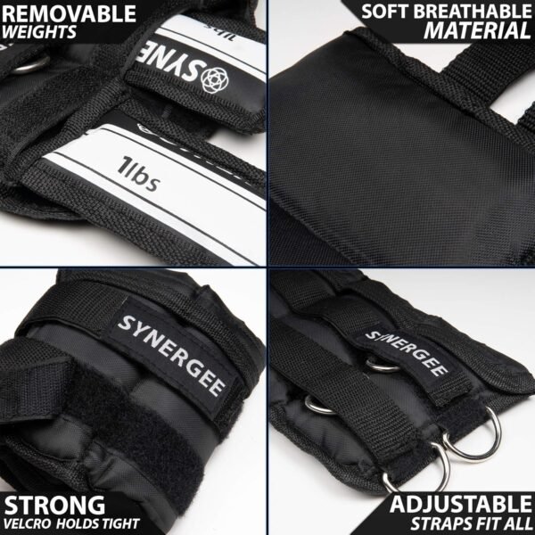 Synergee Comfort Fit Adjustable Ankle/Wrist Weights (Set of 2). Available in 5lb, 10lb & 20lbs. One Size Fits All. - Image 5