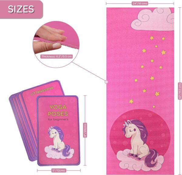 Kids Yoga Mat Set for Boys & Girls - Doll, Unicorn, Mermaid, Panda, Dinosaur and UnderWater - Chemical Free - Non-Toxic - Non-Slip - 60 X 24 X 0.2 Inches - w/ 12 Yoga Cards - Cute Carrier Bag - Ages 3-12 - Image 5