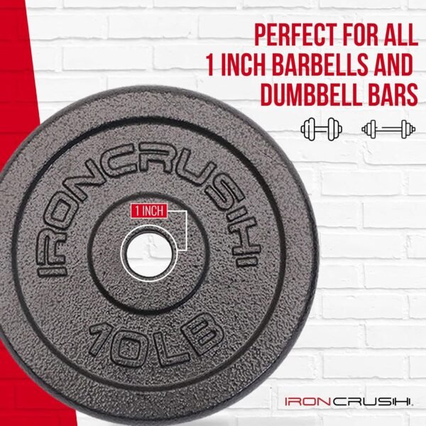 Standard 1 inch Cast Iron Weight plates - Superior Hammertone Finish, Wider Range 1.25-50 lbs Weights. Ideal for Dumbbell Handles, 1in Barbells, Adjustable Kettlebell Handles - Sold in Pairs - Image 4
