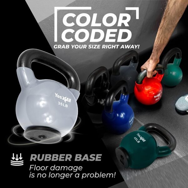 Yes4All Kettlebells Rubber Base, Kettlebell Set for Women, Strength Training Kettlebells Weights (10-65 lbs) - Image 5