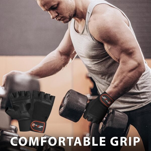 Weightlifting Gym Gloves with Non-Slip Leather Palm for Fitness, Bodybuilding, and Workout for Men and Women - Image 5