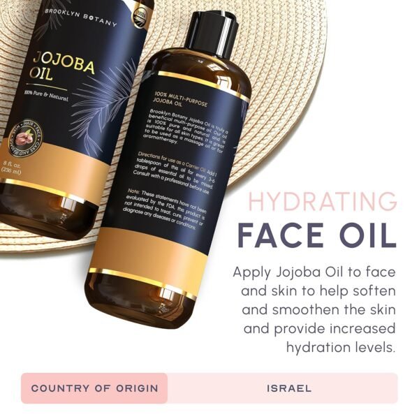 Brooklyn Botany USDA Organic Cold-Pressed Jojoba Oil for Skin, Hair and Face - 100% Pure and Natural Body Oil and Hair Oil - Carrier Oil for Essential Oils, Aromatherapy and Massage Oil - 8 fl Oz - Image 7