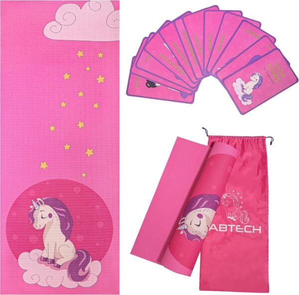 Kids Yoga Mat Set for Boys & Girls - Doll, Unicorn, Mermaid, Panda, Dinosaur and UnderWater - Chemical Free - Non-Toxic - Non-Slip - 60 X 24 X 0.2 Inches - w/ 12 Yoga Cards - Cute Carrier Bag - Ages 3-12 - Image 9