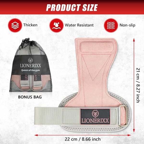 Pink Wrist Straps for Weightlifting Women - Dual Layer Leather Workout Grips for Deadlift and Powerlifting – Non-Slip Hand Wraps for Weight Lifting with Storage Bag - Image 3