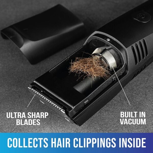 Vacutrim Cordless Mens Beard Trimmer, Rechargeable Electric Shaver with 20 Trim Setting Calibration Dial and Built-in Vacuum for Mustache, Sideburns. Facial Hair, Black, 7.5", As Seen On TV - Image 9