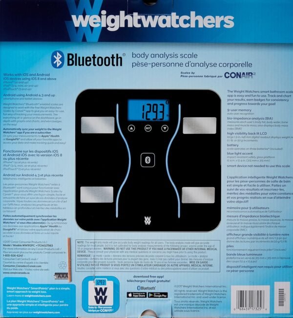 Weight Watchers Scales by Conair Bathroom Scale for Weight, Glass Digital Scale, Bluetooth Scale, BMI Scales Digital Weight and Body Fat for up to 9 Users, Measures Weight up to 400 Lbs, Black - Image 4