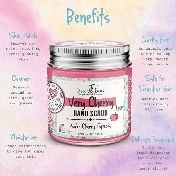 Bella & Bear Very Cherry Hand Scrub, No Harmful Chemicals, Cruelty-Free, Vegan-Friendly Exfoliating, 6.7oz - Image 3