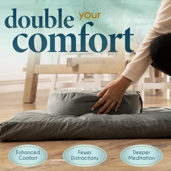 Florensi Meditation Cushion - Comfortable Floor Pillow - Traditional Tibetan Meditation Pillow with Beautiful Velvet Cover - Large Floor Cushion Seating for Adults - Premium Yoga Buckwheat Bolster - Image 3