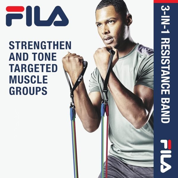 FILA Accessories 3-in-1 Tube Resistance Bands with Handles - 3 Adjustable Exercise Band Levels - Pull Up Bands for Workouts, Physical Therapy, Fitness at Home, Gym, and Outdoors - Image 6