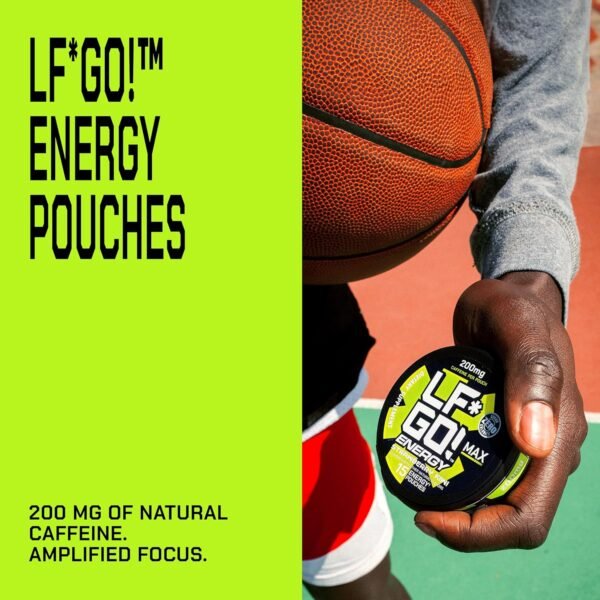 LF*GO! Energy Pouches | Caffeine Pouches | 6 Essential Vitamins and Minerals | Strawberry Kiwi | 200 mg Natural Caffeine | 0 Calories | 0 Sugar | 15 Pouches Per Can | 1 Can - Image 9