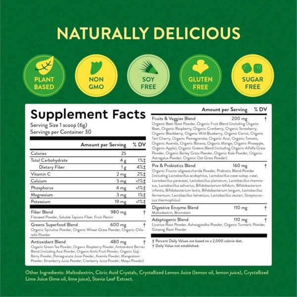 360 Nutrition Blends with Benefits Super Greens Powder w/Probiotics, Digestive Enzymes, Sugar & Gluten Free, Plant Based Superfood Drink Mix for Gut Health, Bloating, Immunity, Overall Health, 6.35 oz - Image 6