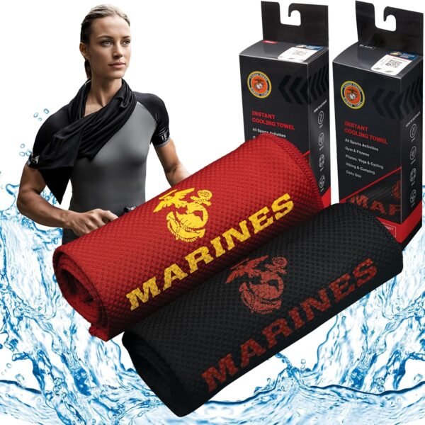 2 Pack Instant Cooling Towel for Neck Face, Reusable, Soft Breathable, Sports, Golf, Gym Sweat Rag, Cold Towel for Hot Weather (Polyester, Marines Red/Black) - Image 2