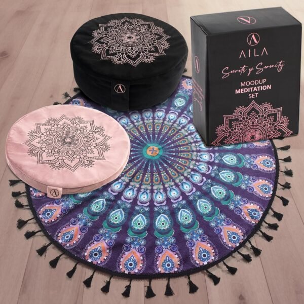 Aila Meditation Cushion with Yoga Mat – Luxurious Meditation Accessories Spiritual Decor Zafu Meditation Cushion – Meditation Floor Pillow for Women Include Extra Cushion Cover – Memory Foam Material - Image 2