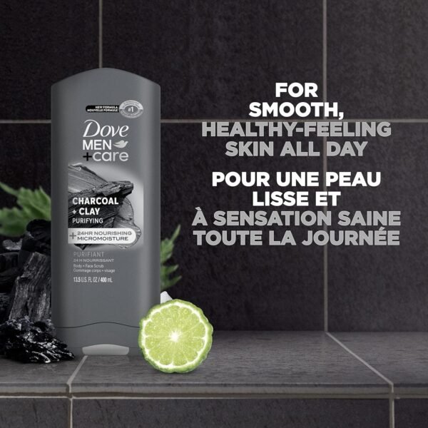 Dove Purifying Charcoal + Clay Body and Face Wash with 24-Hour Nourishing Micromoisture Technology Body Wash for Men, 13.5 oz - Image 6
