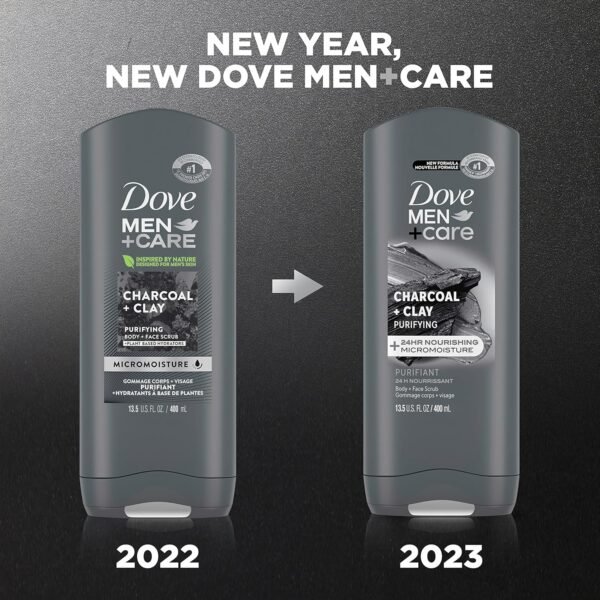 DOVE MEN + CARE Purifying Charcoal + Clay Body and Face Wash with 24-Hour Nourishing Micromoisture Technology Body Wash for Men, 13.5 oz (Pack of 2) - Image 3