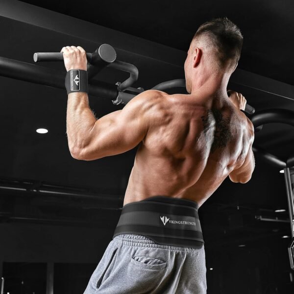 Vikingstrength Dip Belt for Weight Lifting Including Wrist Wraps. Premium Padded Dips Belt with Long Chain for Pullups Triceps Weighted belt for Workout Powerlifting + V-Strength Workout App - Image 5