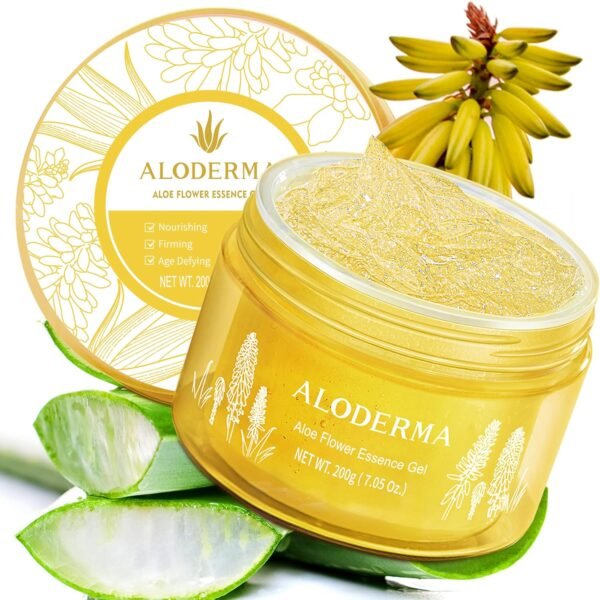 Aloderma Age-Defying 24K Gold Leaf Aloe Flower Essence Gel, Made within 12 Hours of Harvest - Luxurious Aloe Gel with Allantoin & Hyaluronic Acid for a Glowing, Shimmering, Youthful Complexion, 7oz - Image 2