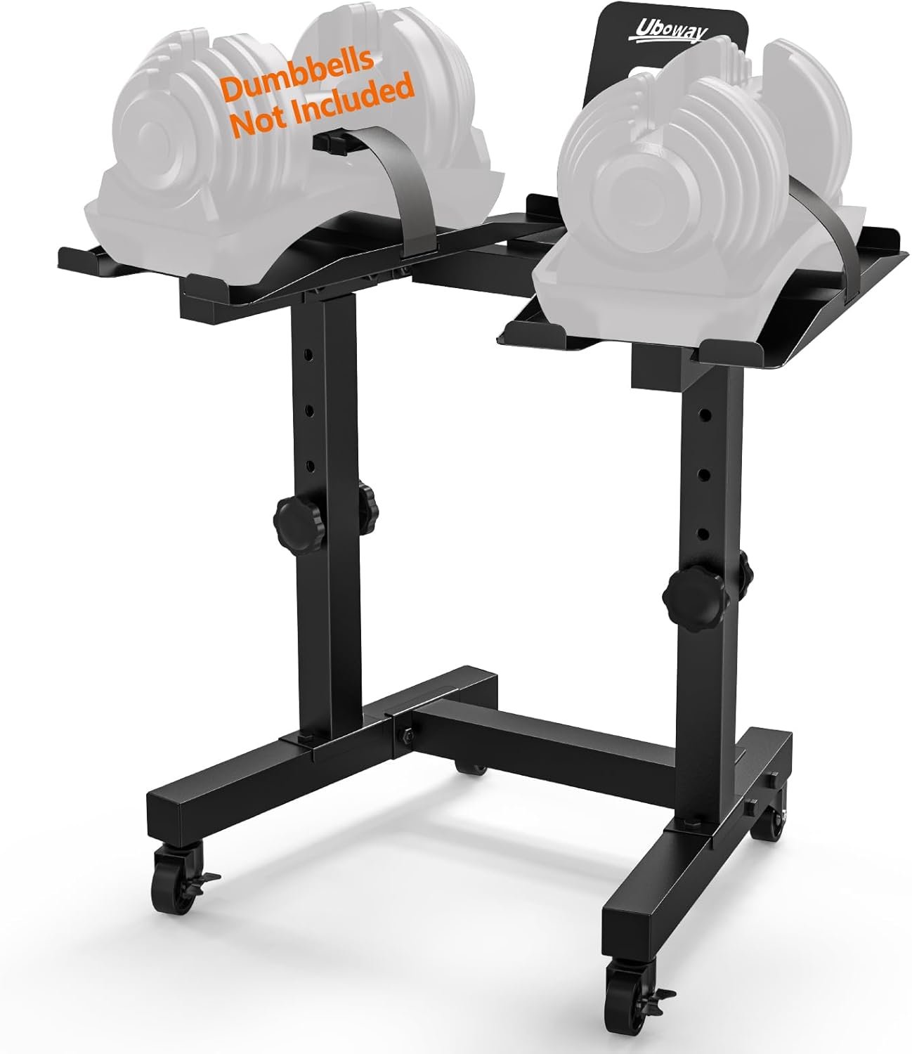 Adjustable Dumbbell Stand - Uboway Weight Stand with 4 Level Height Adjustment, Dumbbell Weight Rack with Tablet Holder and Durable Casters, Weight Holder for Adjustable Dumbbell Set, Home Gym Fitness (Bonus Foot Pads) - Image 2