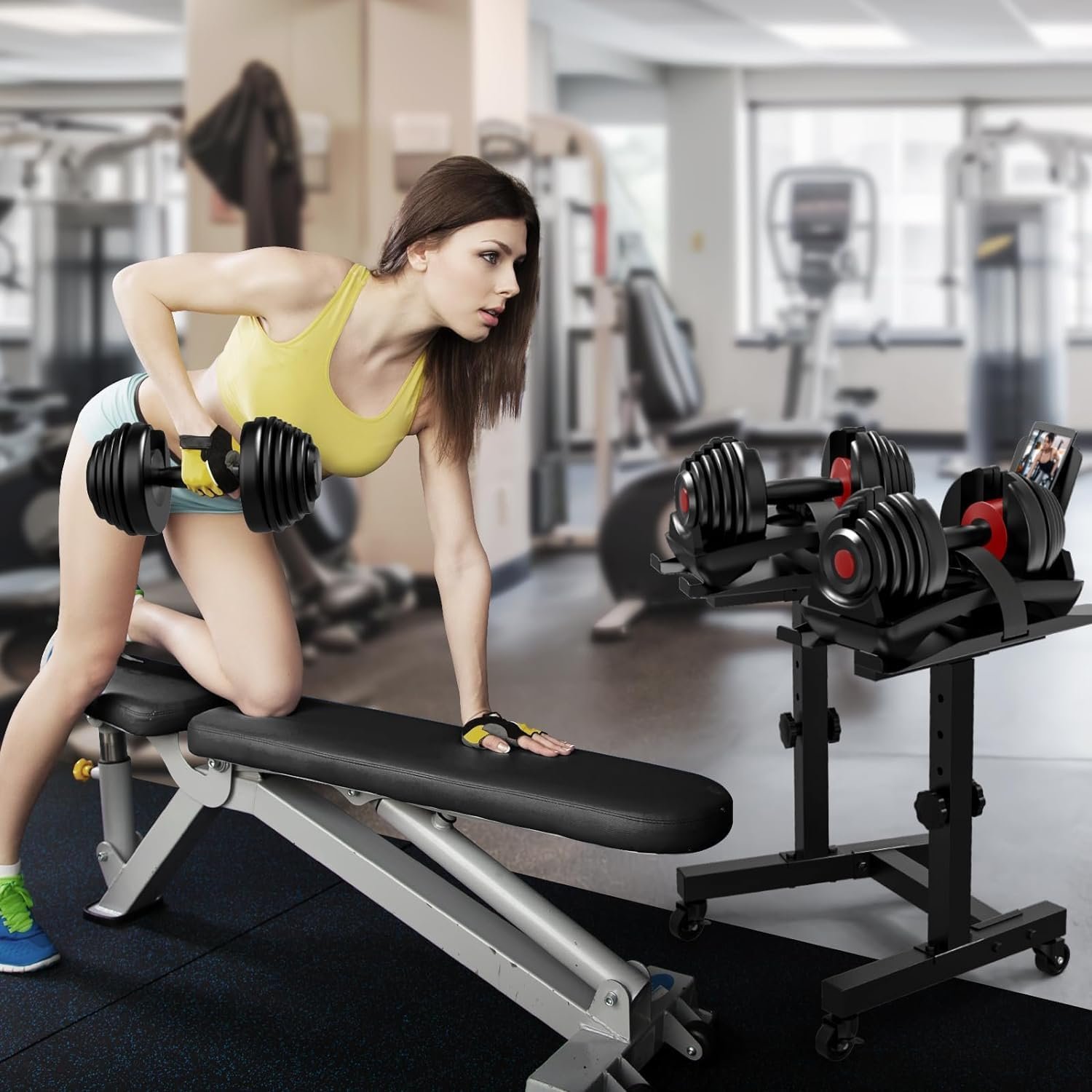 Adjustable Dumbbell Stand - Uboway Weight Stand with 4 Level Height Adjustment, Dumbbell Weight Rack with Tablet Holder and Durable Casters, Weight Holder for Adjustable Dumbbell Set, Home Gym Fitness (Bonus Foot Pads) - Image 6