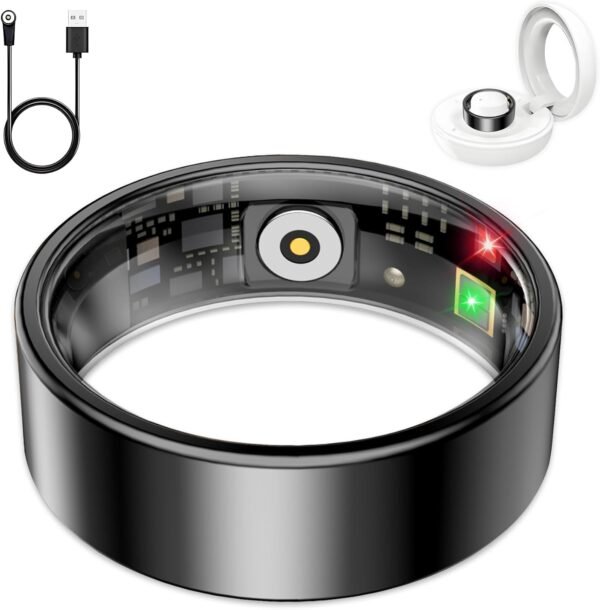 Smart Ring for Women Men, Sleep Tracker Ring, Waterproof Fitness Tracker Health Rings with Heart Rate Monitoring, Blood Oxygen, Stress Distance Calories Steps Tracking, No Subscription Fee(Black, #10) - Image 2