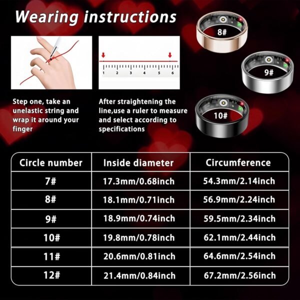 Smart Ring for Women Men, Sleep Tracker Ring, Waterproof Fitness Tracker Health Rings with Heart Rate Monitoring, Blood Oxygen, Stress Distance Calories Steps Tracking, No Subscription Fee(Black, #10) - Image 3