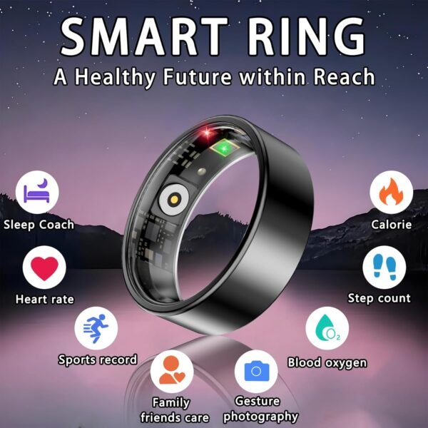 Smart Ring for Women Men, Sleep Tracker Ring, Waterproof Fitness Tracker Health Rings with Heart Rate Monitoring, Blood Oxygen, Stress Distance Calories Steps Tracking, No Subscription Fee(Black, #10) - Image 4