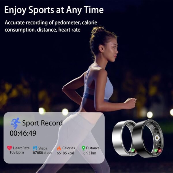 Smart Ring for Women Men, Sleep Tracker Ring, Waterproof Fitness Tracker Health Rings with Heart Rate Monitoring, Blood Oxygen, Stress Distance Calories Steps Tracking, No Subscription Fee(Black, #10) - Image 5