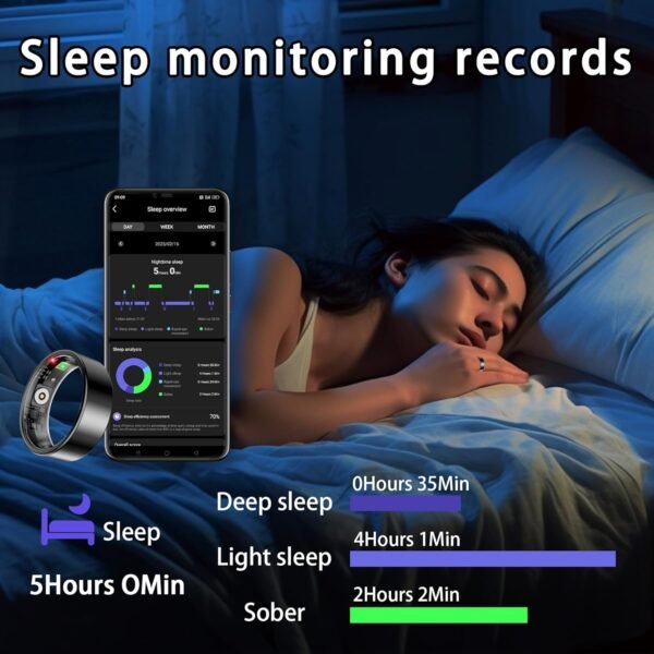 Smart Ring for Women Men, Sleep Tracker Ring, Waterproof Fitness Tracker Health Rings with Heart Rate Monitoring, Blood Oxygen, Stress Distance Calories Steps Tracking, No Subscription Fee(Black, #10) - Image 6