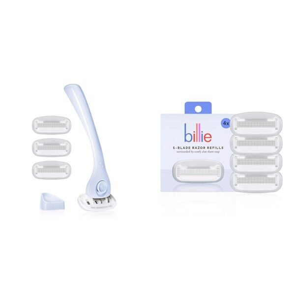 Billie Razors for Women Shave Kit – Women’s Razor + 4 x 5-Blade Razor Refills + Magnetic Holder – Cool Blue & Women’s Razor Refill Blades 5-Blade Cartridges - 4 count - Image 2