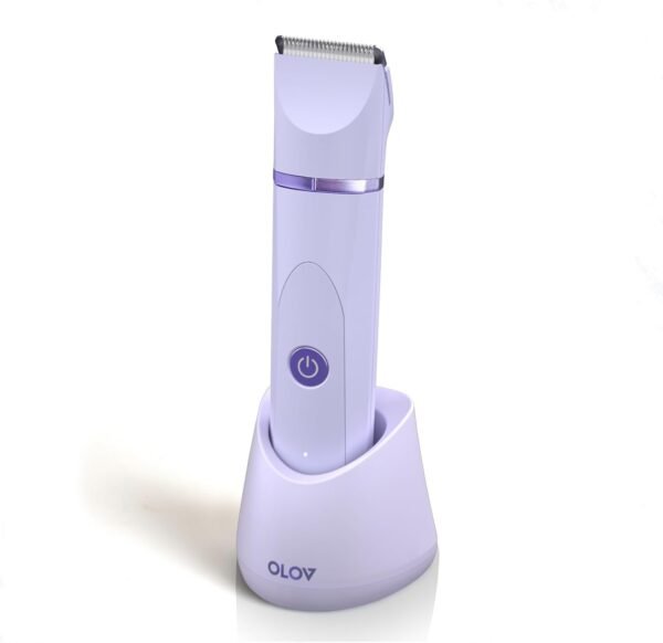 OLOV Electric Body Hair Trimmer - Groin Trimmer for Men - Bikini Trimmer Women - Wet/Dry Shaver Groomer, Replaceable Ceramic Blade Heads, USB Recharge Dock, Waterproof Hygiene Razor,Purple - Image 2