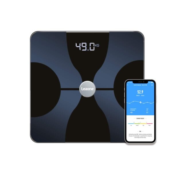 Leaone Bluetooth Body Fat Scale USB Rechargeable Smart Digital Bathroom Weight Scale Body Composition Analyzer with iOS & Android App for Body Weight Fat Water Black 1Lb - Image 3