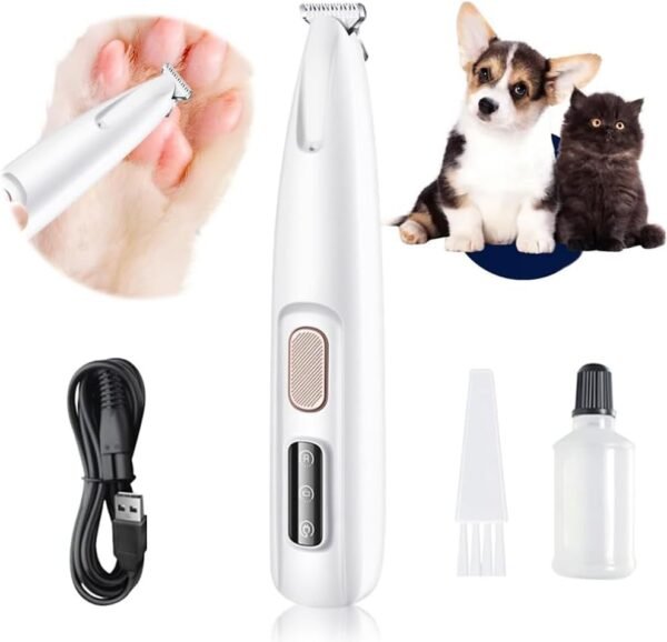 Saffory Electric Paw Trimmer with LED Light - Waterproof, Rechargeable, Low Noise Pet Hair Shaver for Dogs and Cats - Image 2