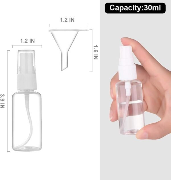 Spray Bottle, 1oz/30ml Small Plastic Fine Mist Spray Bottles, Mini Empty Travel Bottles with Funnels and Labels 6 Pack - Image 3