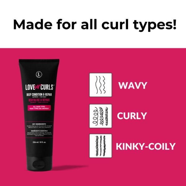 Love Ur Curls - Deep Conditioner & Repair, Moisturizing Treatment, Repairs Dry, Damaged Hair, for all Hair Types, Vegan, 236mL - Image 5