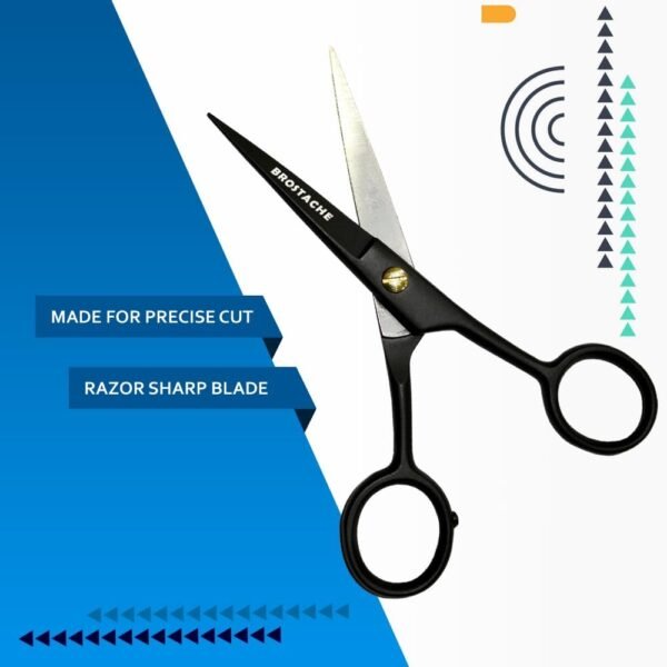 5” Professional Beard and Mustache Scissors, German Steel Beard Scissors Come with Mustache Comb, Beard Comb and Carrying Pouch. Grooming Scissor for All Facial Hair Scissors (Black). - Image 3