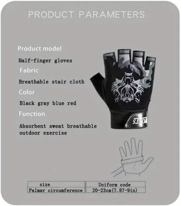 Workout Gloves for Men and Women, Wolf Head Half-Finger Riding Gloves: Non-Slip, Sun-Protective & Breathable for Summer Sports - Image 5