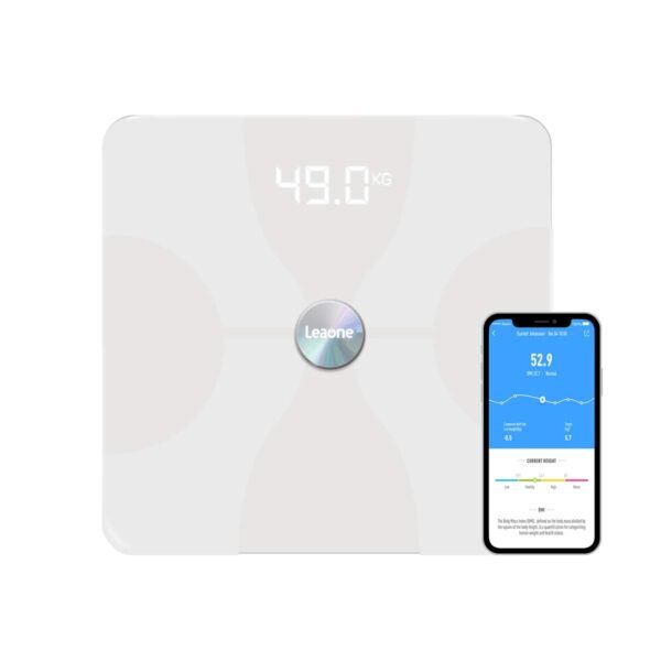 Leaone Bluetooth Body Fat Scale USB Rechargeable Smart Digital Bathroom Weight Scale Body Composition Analyzer with iOS & Android App for Body Weight Fat Water White 1Lb - Image 2