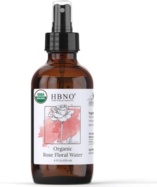 HBNO California Bottled Organic Rose Water for Face 4 fl oz (120ml) - USDA Certified Organic Rose Water Spray for Face - Pure Rose Water for Hair - Rosewater Face Mist, Rose Water Spray for Cleansing - Image 2