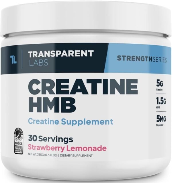 Transparent Labs Creatine HMB - Creatine Monohydrate Powder with HMB for Muscle Growth, Increased Strength, Enhanced Energy Output, and Improved Athletic Performance - 30 Servings, Strawberry Lemonade - Image 2