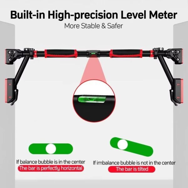 Pull Up Bar - Iwondgym Two-way Support Pullup Bar for Doorway with Dual Security Locking & No Screws, Strength Training Chin up Bar for Home Gym with Level Meter & Adjustable Width, Max Load 880 LBS - Image 6