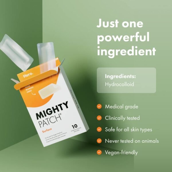 Mighty Patch Surface from Hero Cosmetics - Hydrocolloid Spot Patch for Body, Cheek, Forehead, and Chin, Vegan-friendly (10 Count) - Image 7