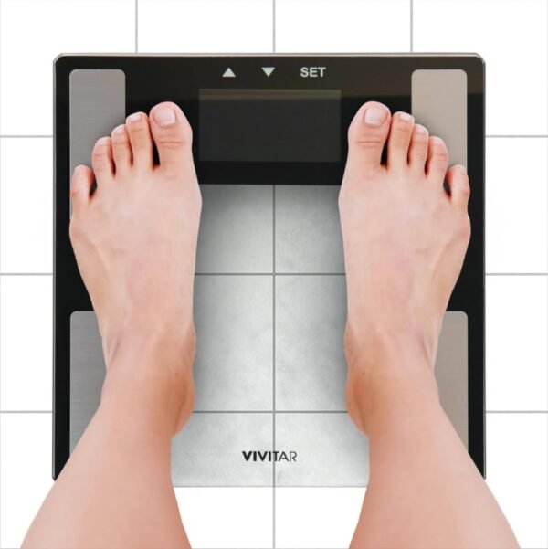 Vivitar PS-V163-S Body Analysis Digital Bathroom Scale With An Easy To Read LCD Display Wireless Weight Smart Body Fat Scale Sleek Tempered Glass Platform, Large Display, 400 Pounds, Silver - Image 4