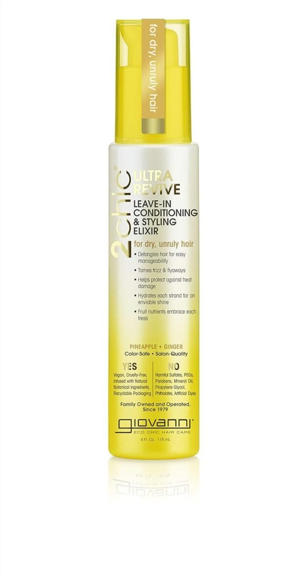 GIOVANNI 2chic Ultra-Revive Leave in Conditioner - Anti-Frizz Styling Elixir to Help Moisturize Dry, Unruly Hair, Enriched with Pineapple & Ginger, Works Great with Curly Hair, Color-Safe - 4 oz - Image 2