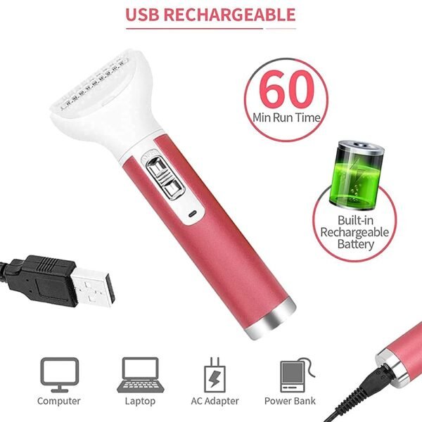 Electric Razor for Women,5 in 1 Womens Shaver Electric Bikini Trimmer Pubic Hair Removal Wet & Dry Painless Shaver for Legs Underarms Eyebrow Face Nose and Bikini Line Razor (Red) - Image 7